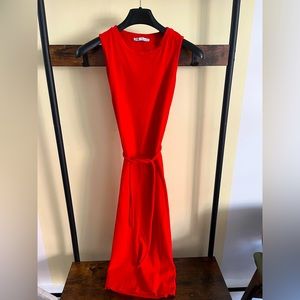 ZARA red cotton midi dress with rope belt. Size S